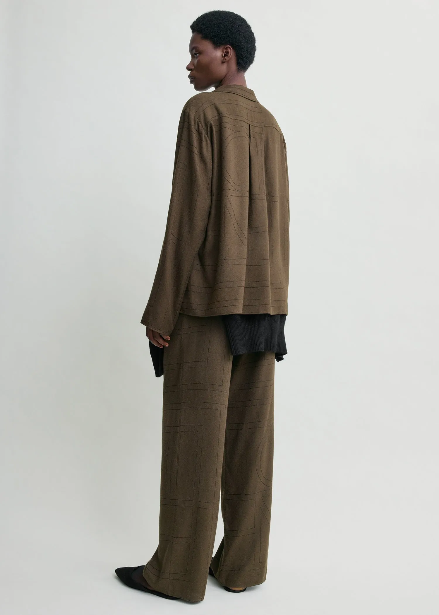 Monogram flannel pj top dark brown sold by Toteme product image thumbnail 3