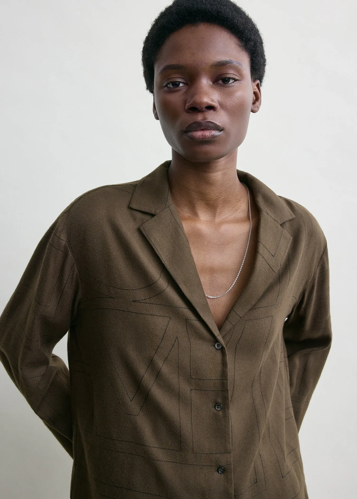 Monogram flannel pj top dark brown sold by Toteme product image thumbnail 4