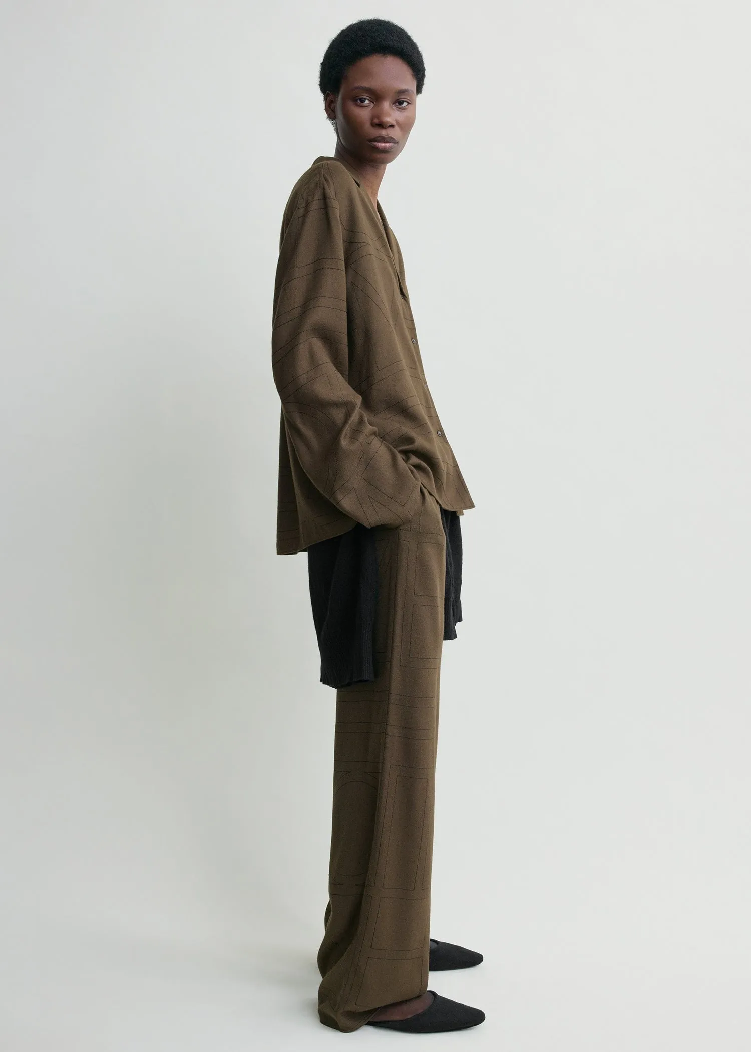 Monogram flannel pj top dark brown sold by Toteme product image thumbnail 2