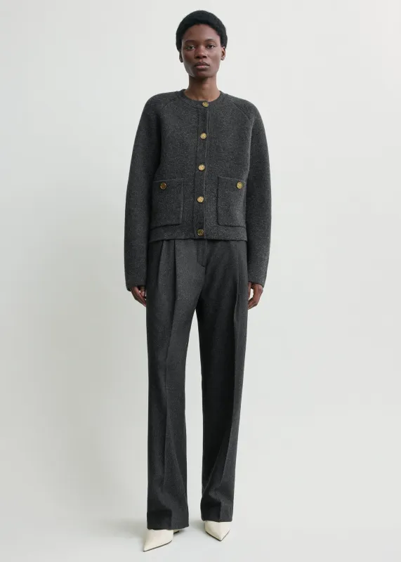 Hammered button cardigan charcoal sold by Toteme