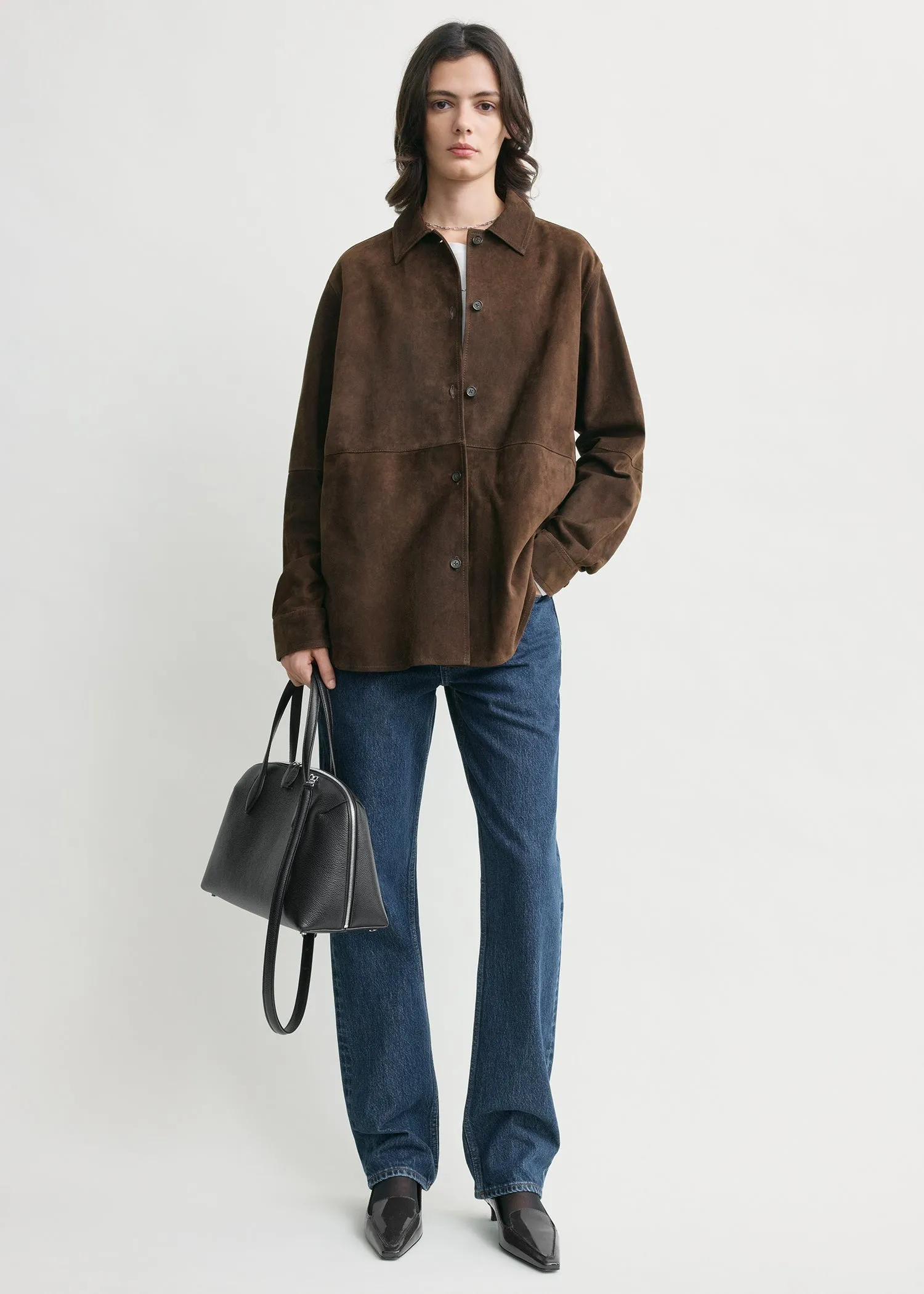 Soft suede overshirt bark sold by Toteme