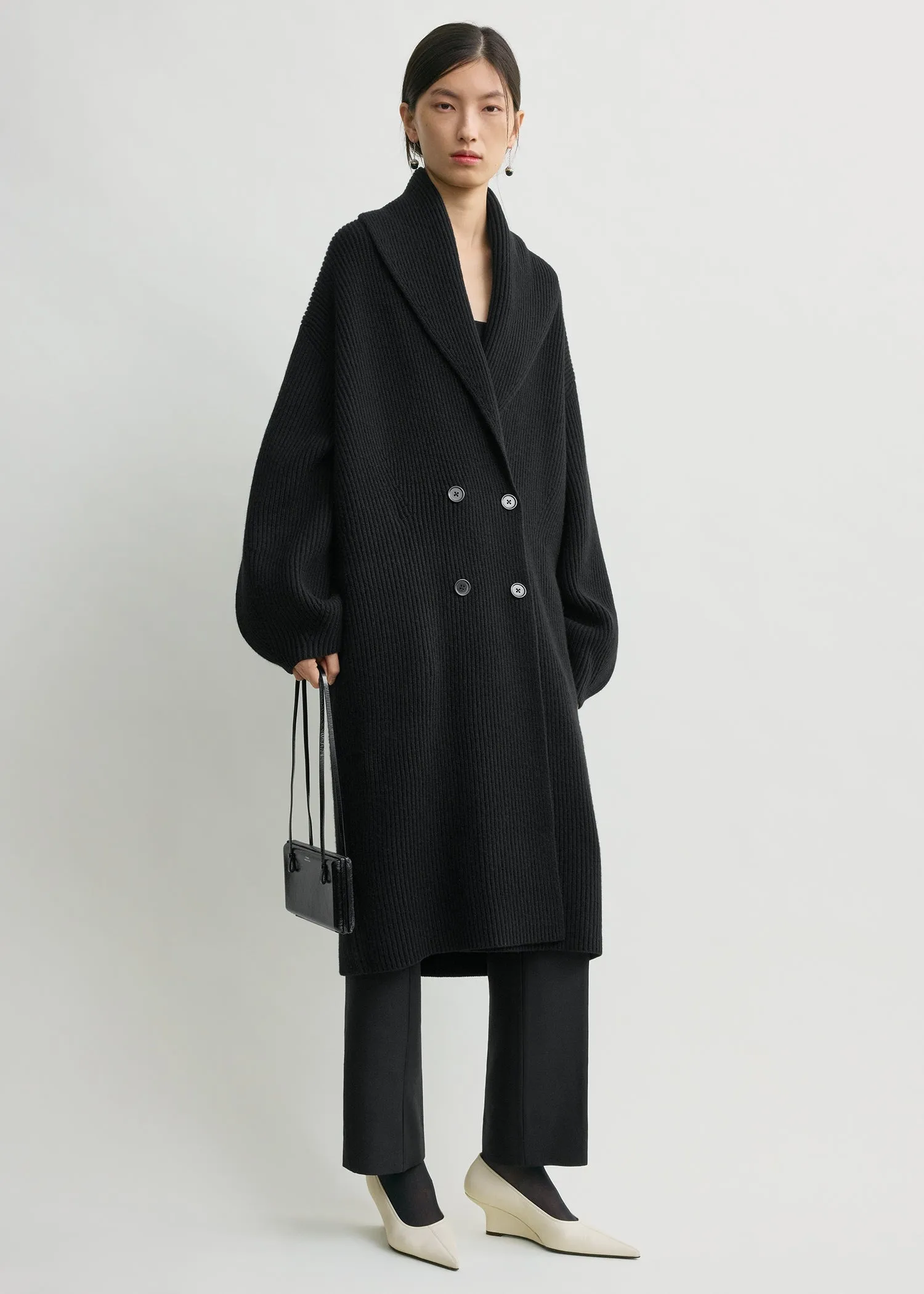 Long shawl-lapel cardigan black sold by Toteme