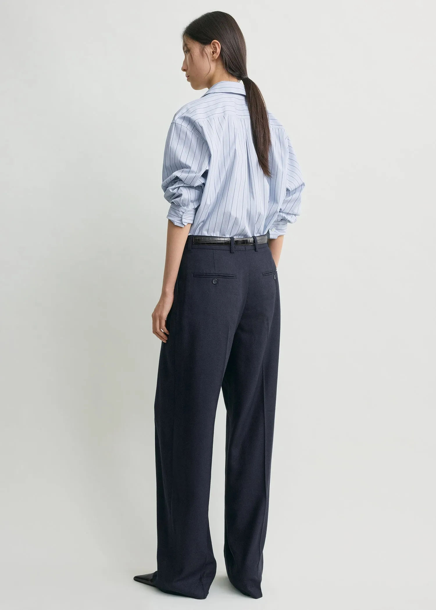 Wide flannel trousers navy sold by Toteme product image thumbnail 3