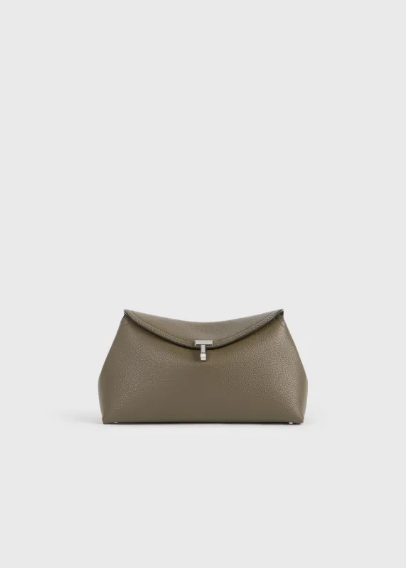 T-lock grained-leather clutch dark taupe sold by Toteme