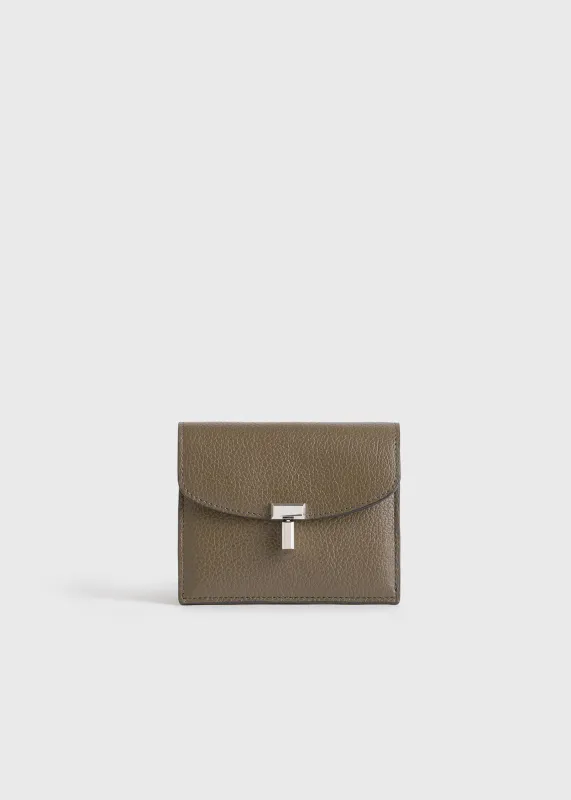 T-lock grained-leather cardholder dark taupe sold by Toteme