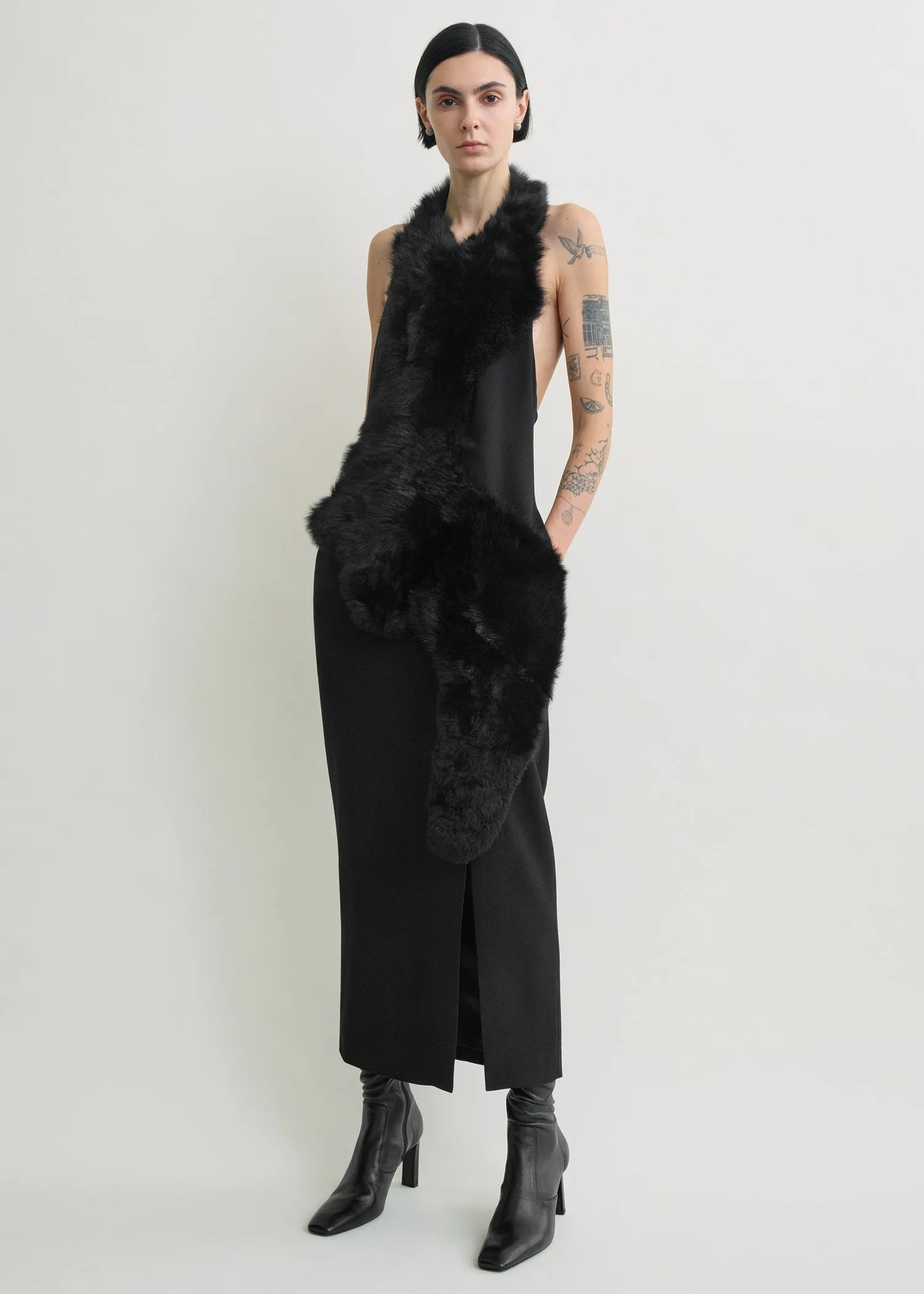 Shearling appliqué dress black sold by Toteme