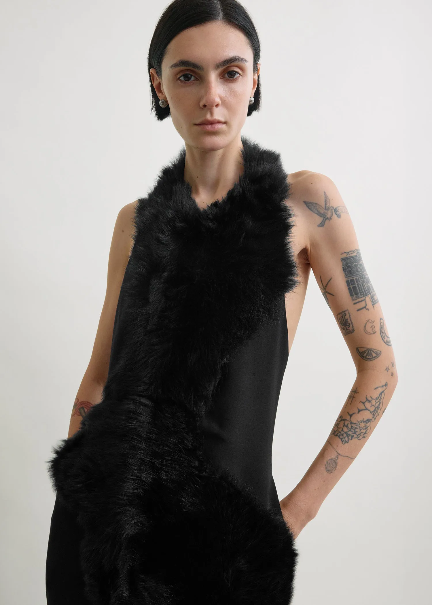 Shearling appliqué dress black sold by Toteme product image thumbnail 4