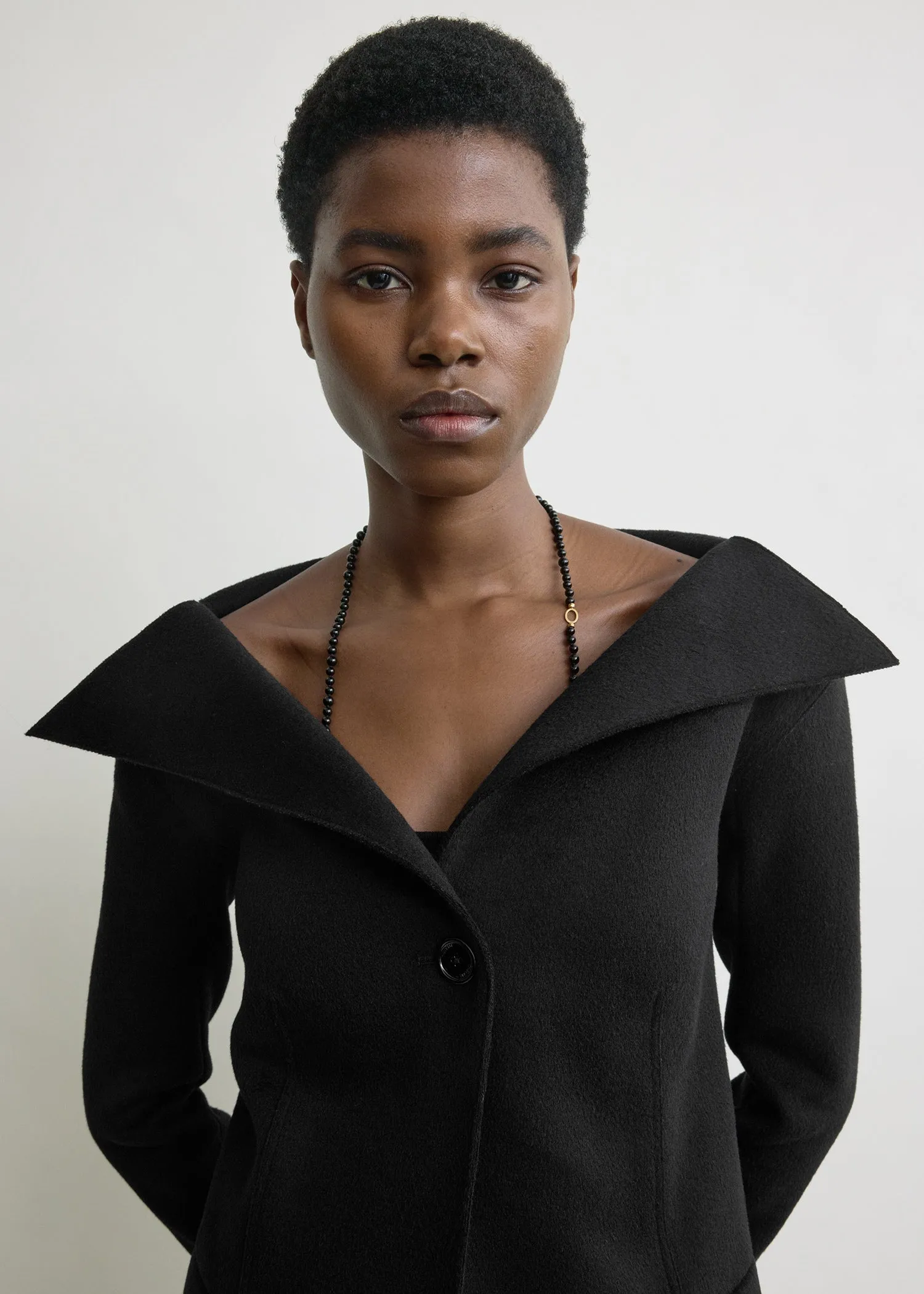 Open collar wool jacket black sold by Toteme product image thumbnail 4