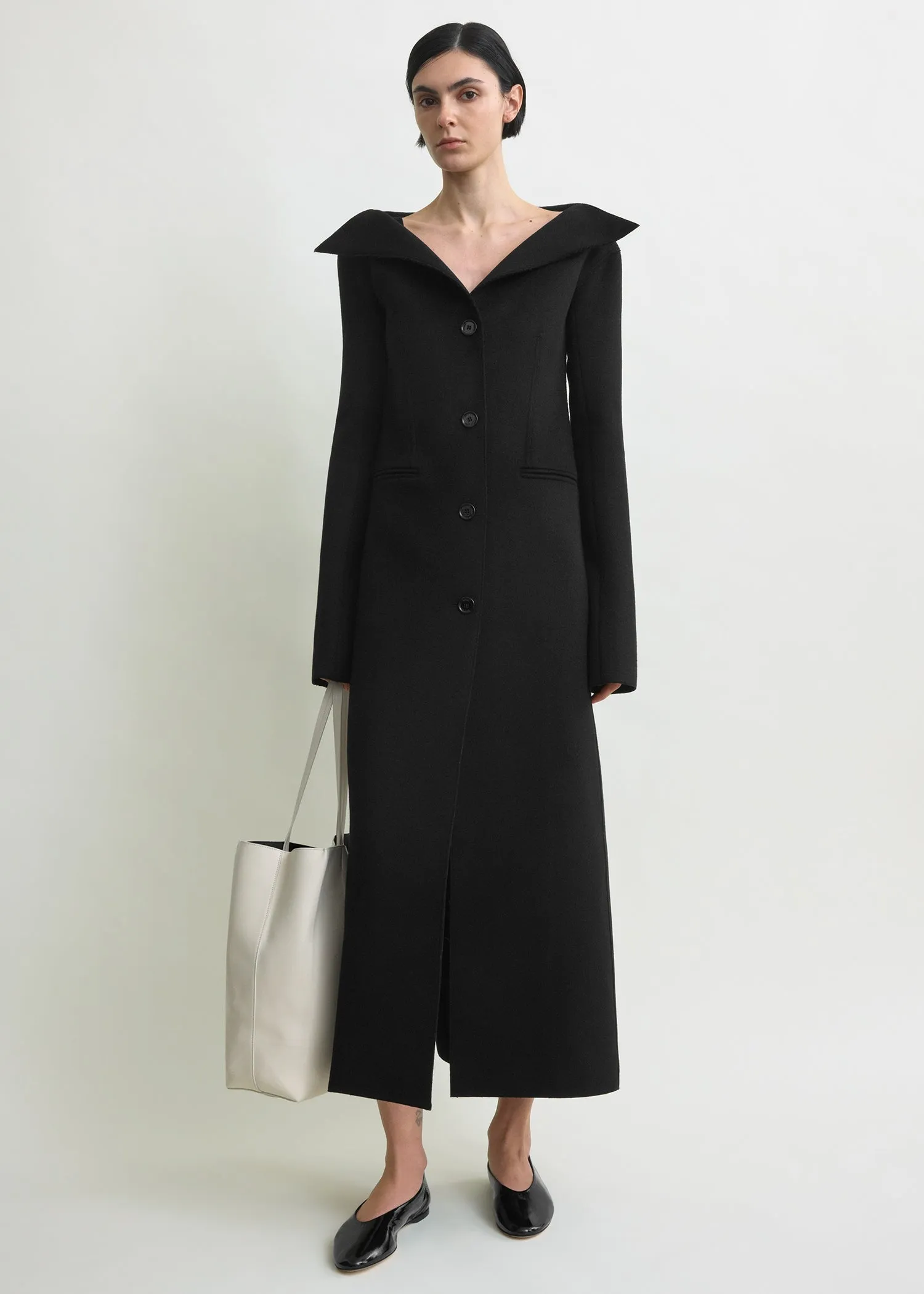 Open collar wool coat black sold by Toteme product image thumbnail 5