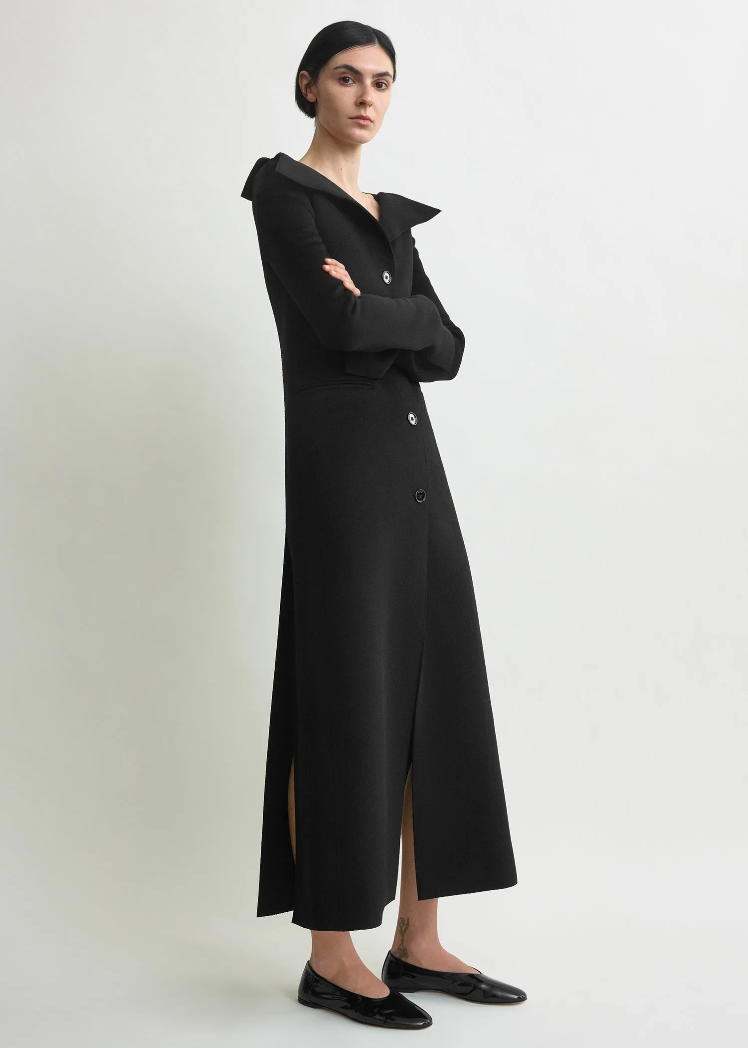 Open collar wool coat black sold by Toteme product image thumbnail 2