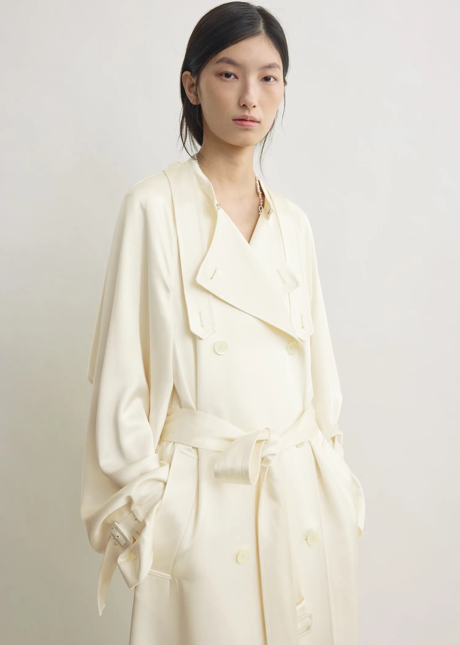 Draped satin trench off-white sold by Toteme product image thumbnail 4