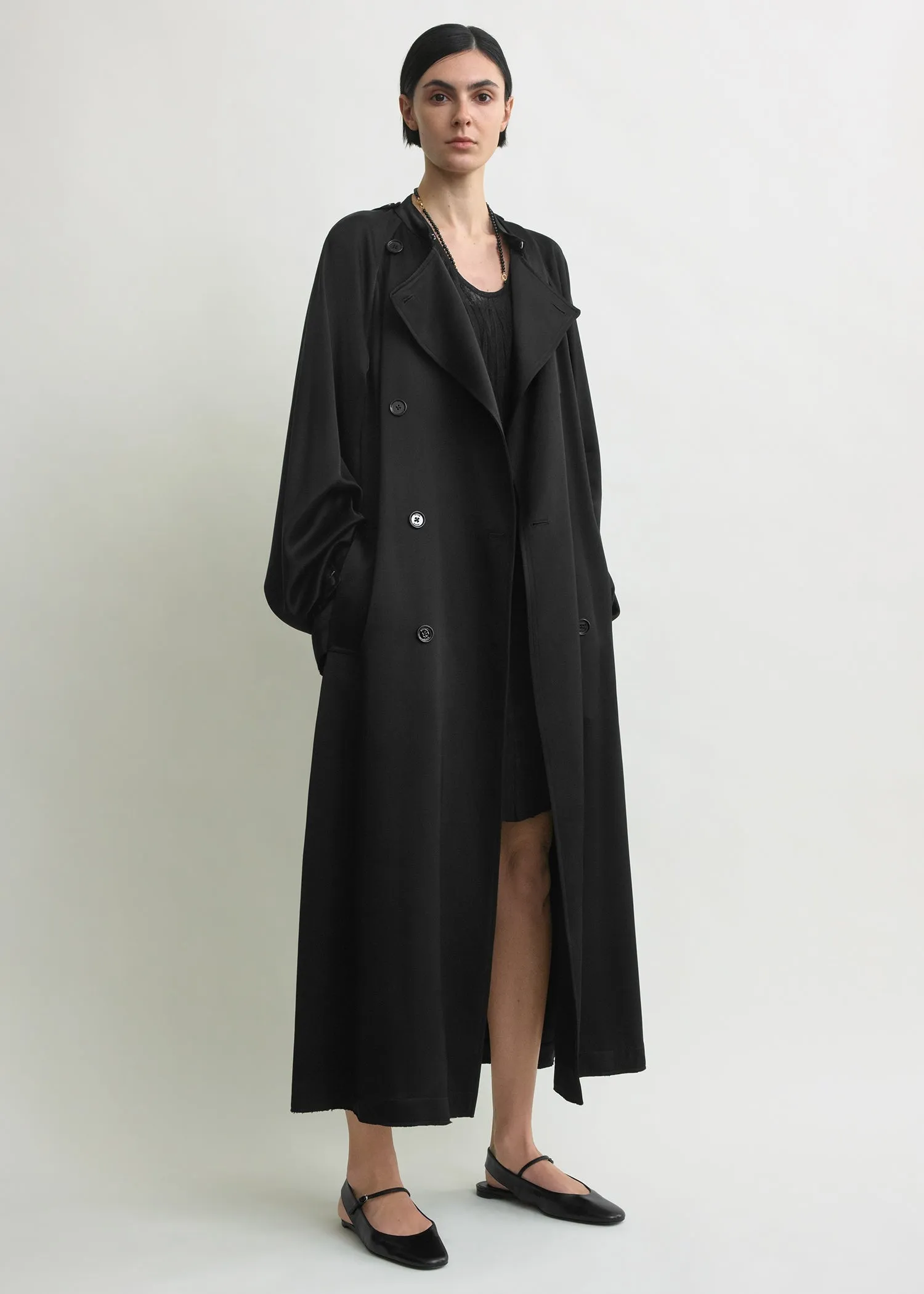 Draped satin trench black sold by Toteme