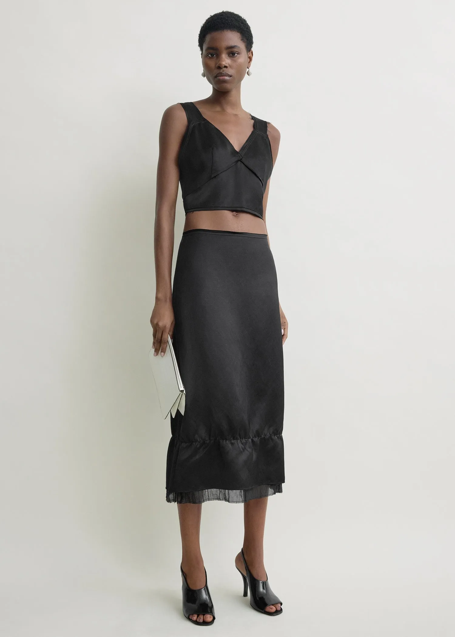 Cropped satin camisole black sold by Toteme