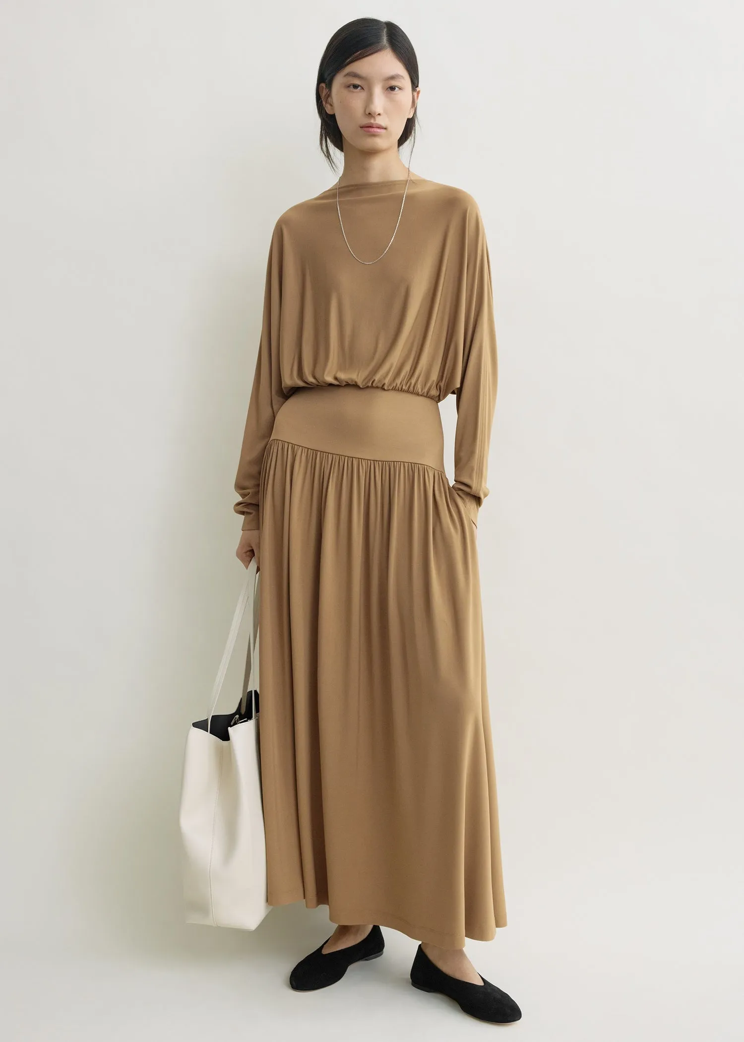 Boatneck jersey dress nutmeg sold by Toteme product image thumbnail 2