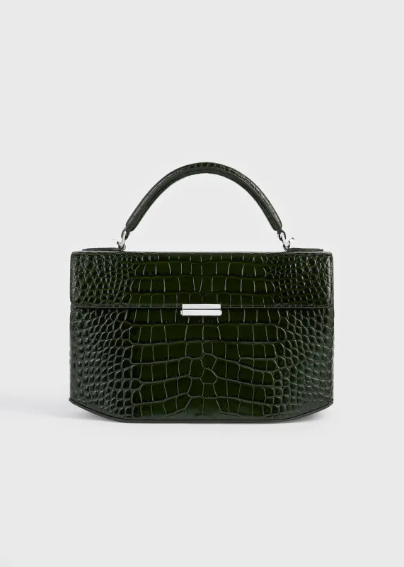 Clip croco-embossed top handle dark green made by Toteme