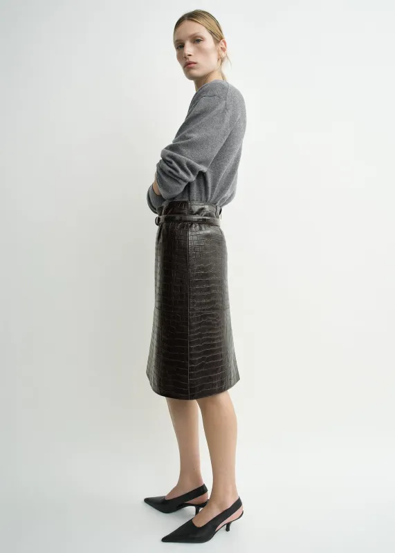 Paneled croco-embossed skirt dark brown made by Toteme