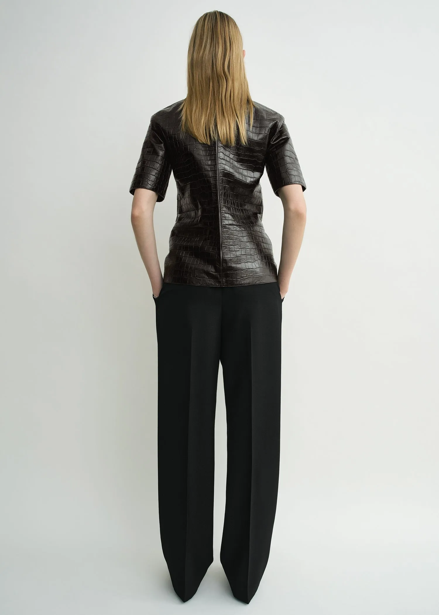 Croco-embossed tee dark brown sold by Toteme product image thumbnail 3