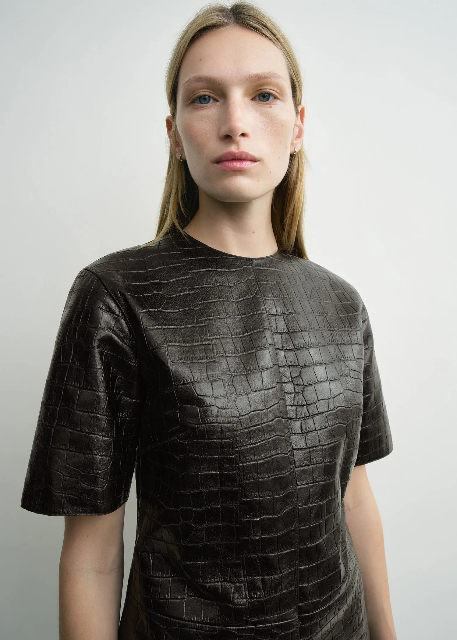 Croco-embossed tee dark brown sold by Toteme product image thumbnail 4