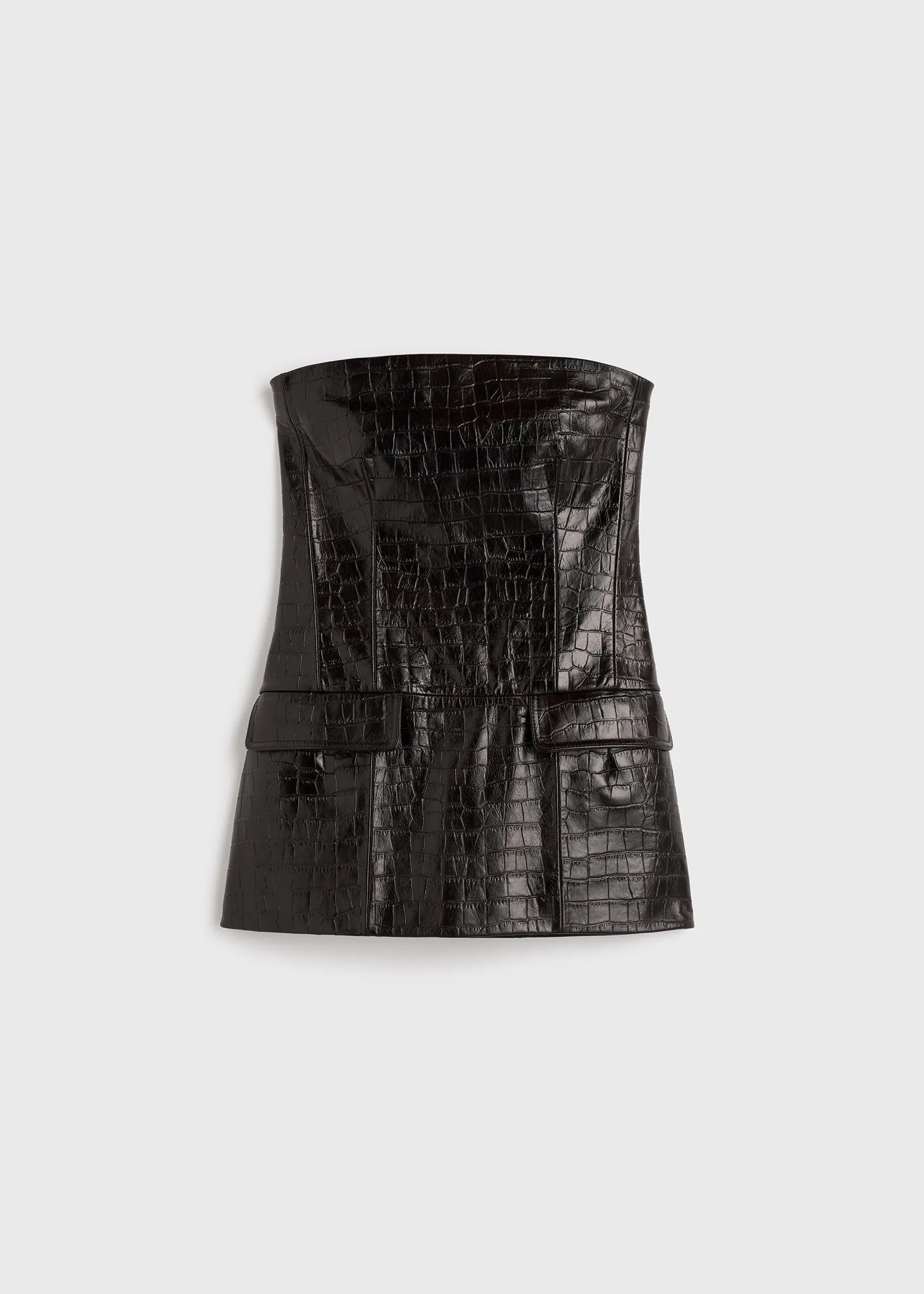 Strapless croco-embossed pocket top dark brown sold by Toteme product image thumbnail 5