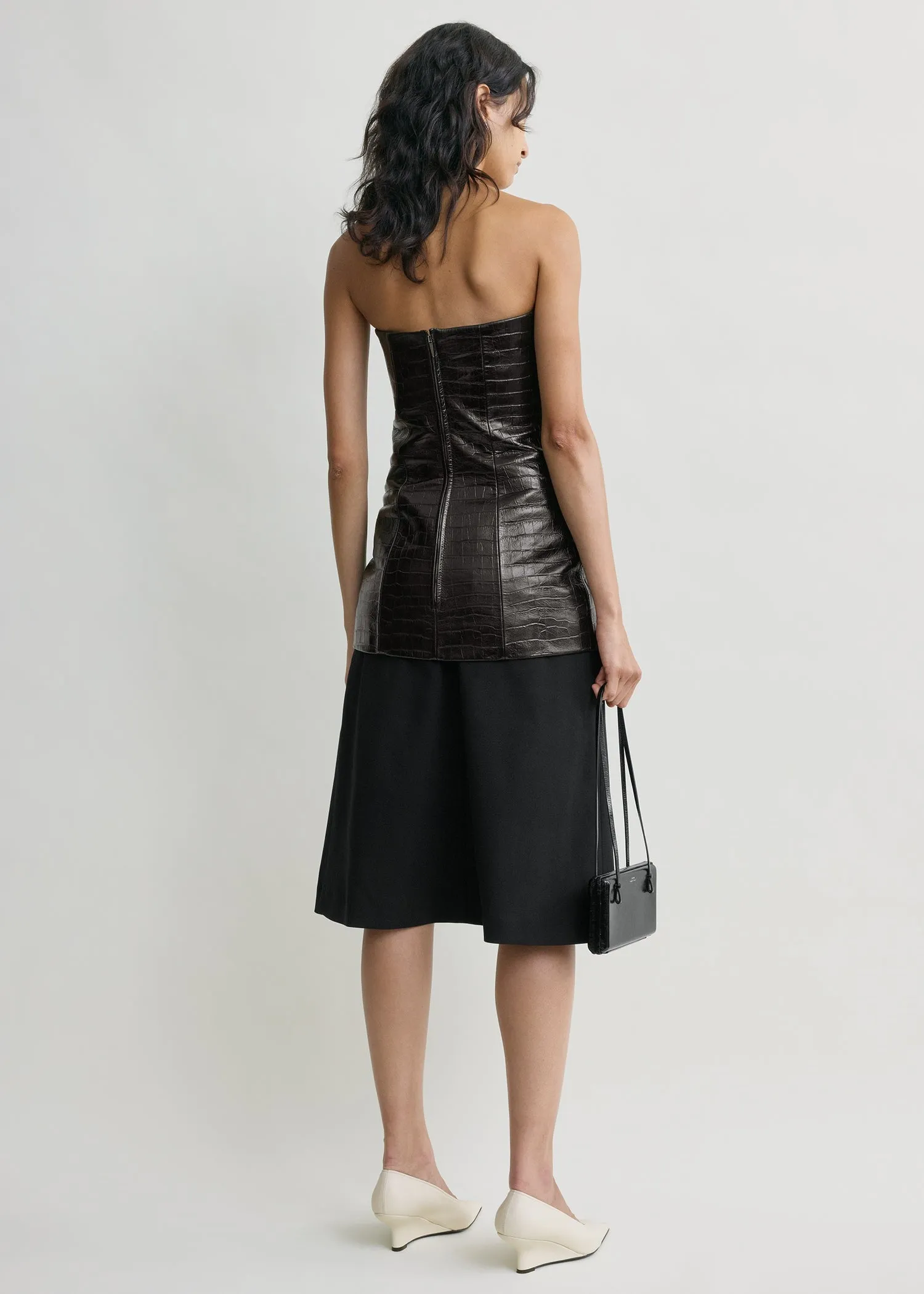 Strapless croco-embossed pocket top dark brown sold by Toteme product image thumbnail 3