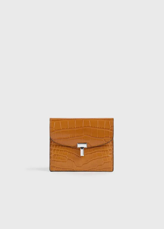 T-lock croco-embossed cardholder tangerine made by Toteme