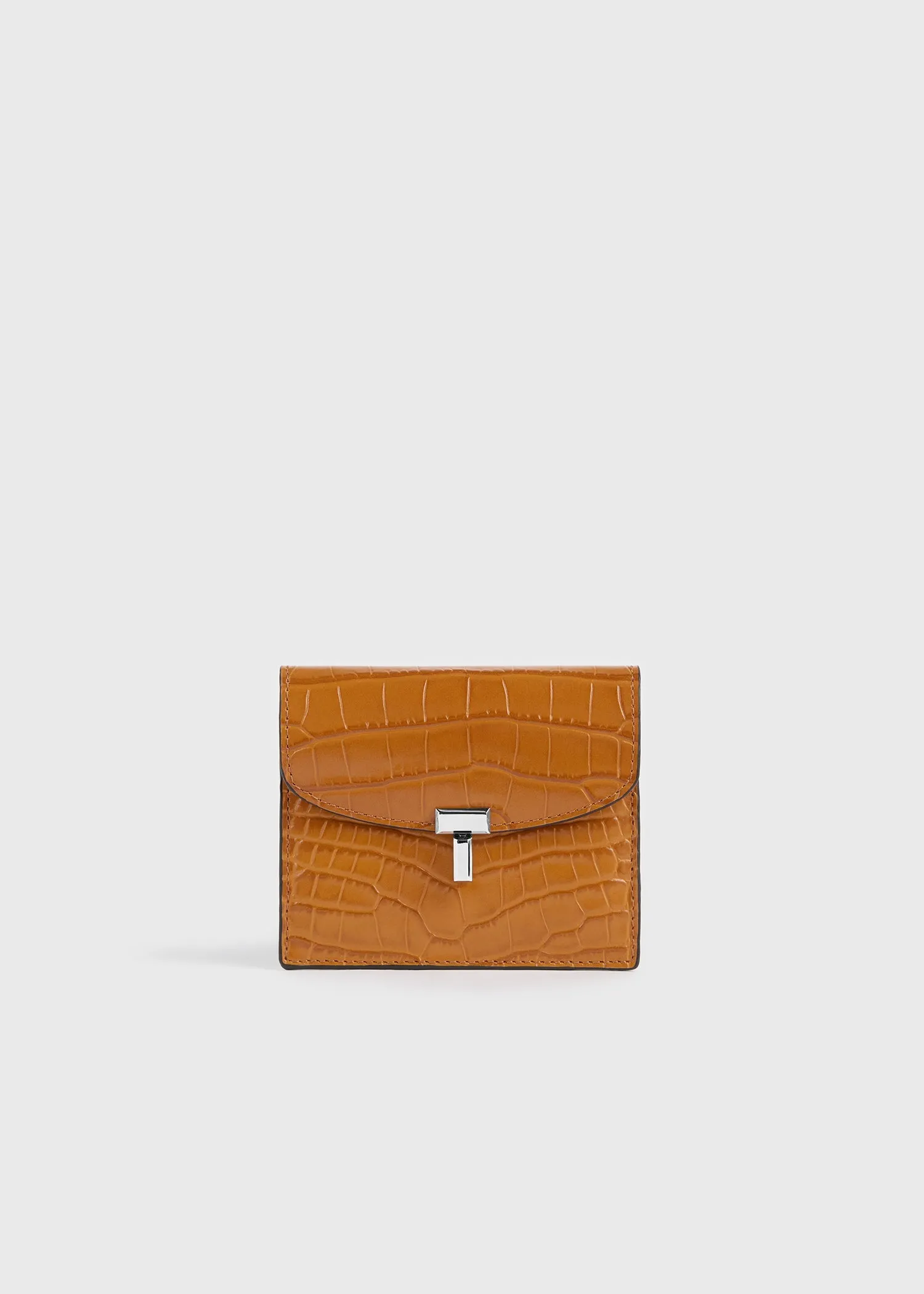 T-lock croco-embossed cardholder tangerine sold by Toteme