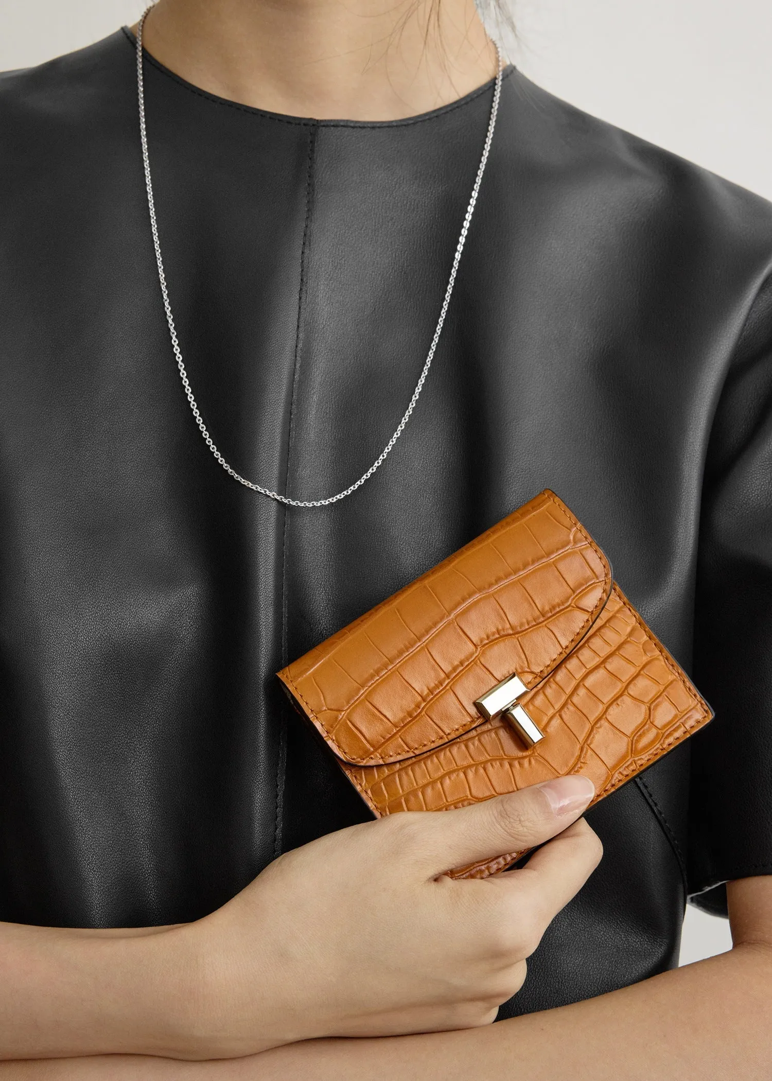 T-lock croco-embossed cardholder tangerine sold by Toteme product image thumbnail 2