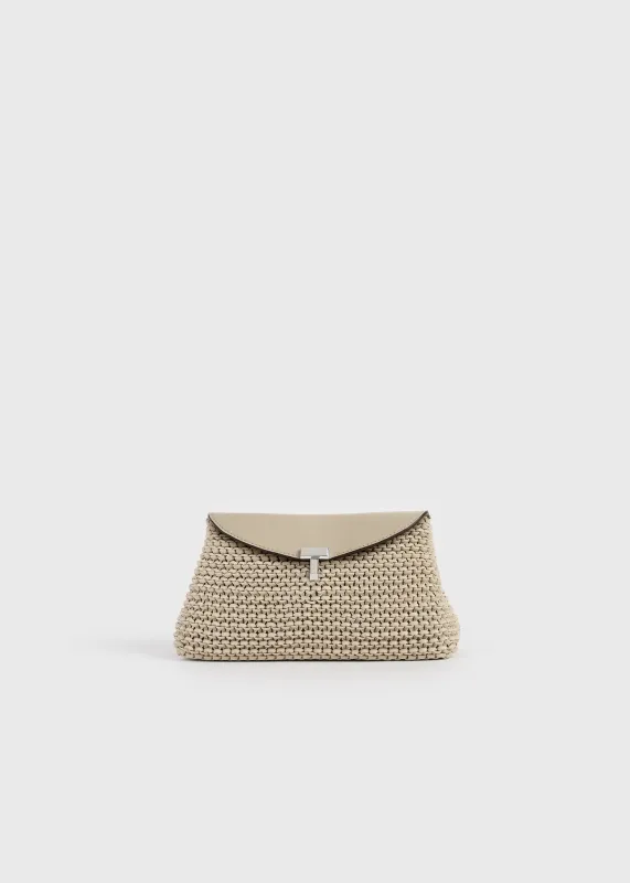 Mini T-lock woven-leather clutch fawn sold by Toteme