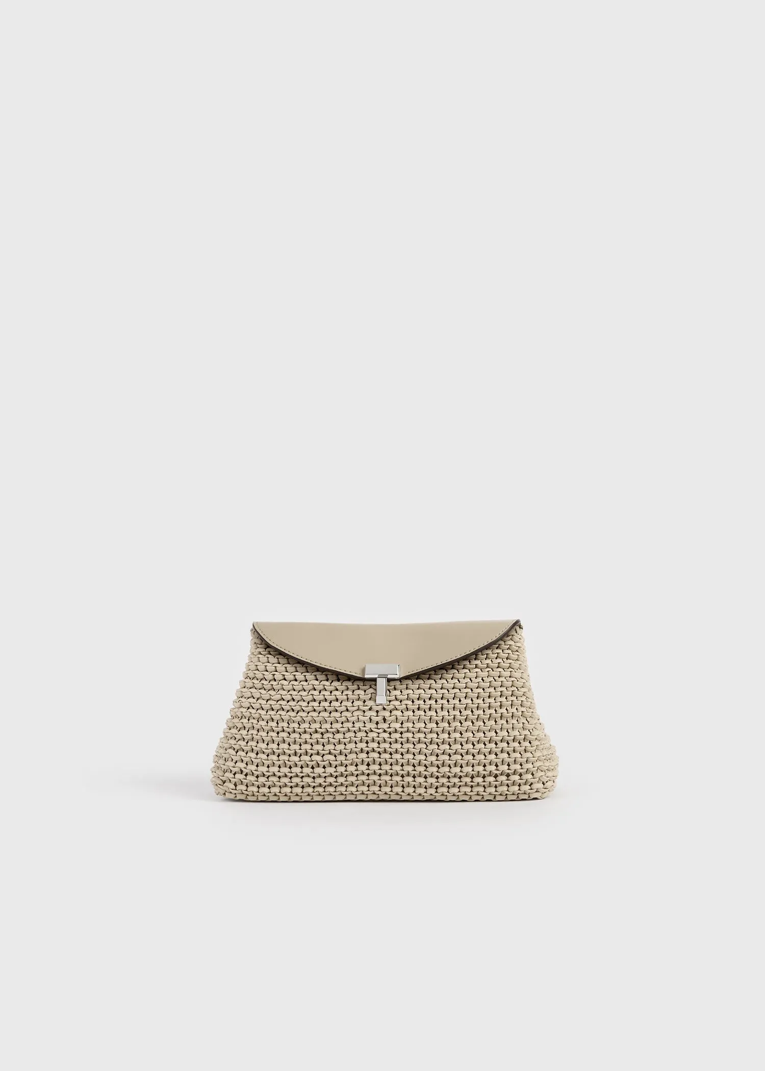Mini T-lock woven-leather clutch fawn sold by Toteme