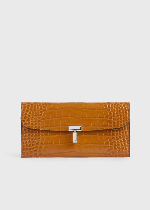 T-lock croco-embossed wallet tangerine made by Toteme