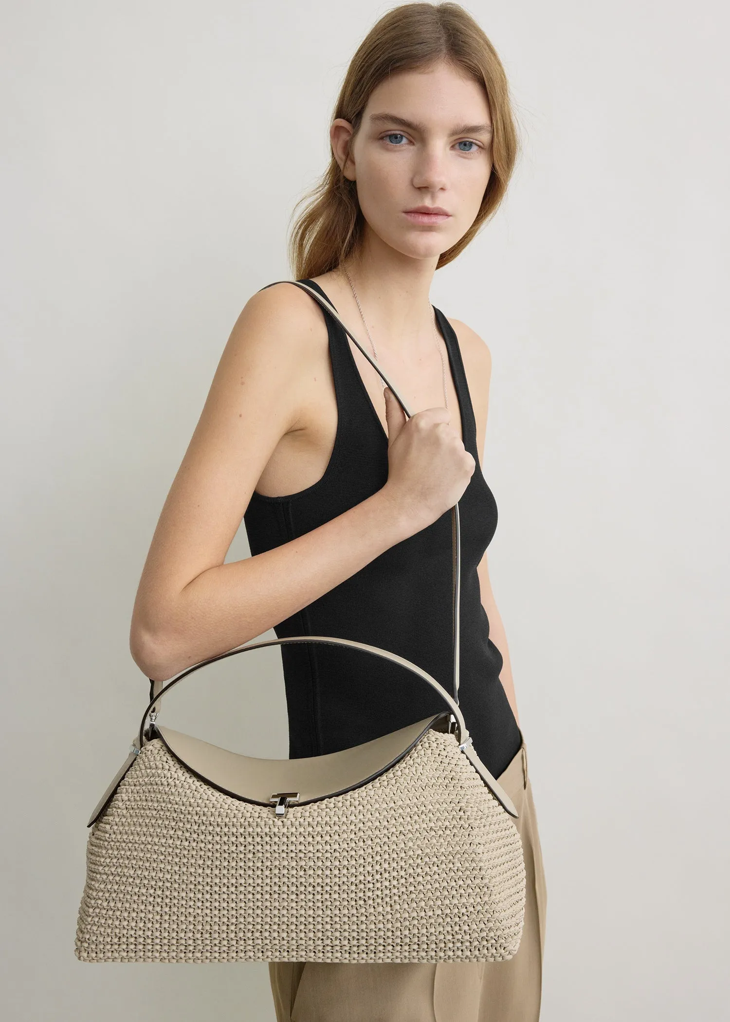 T-lock woven-leather top handle fawn sold by Toteme product image thumbnail 3