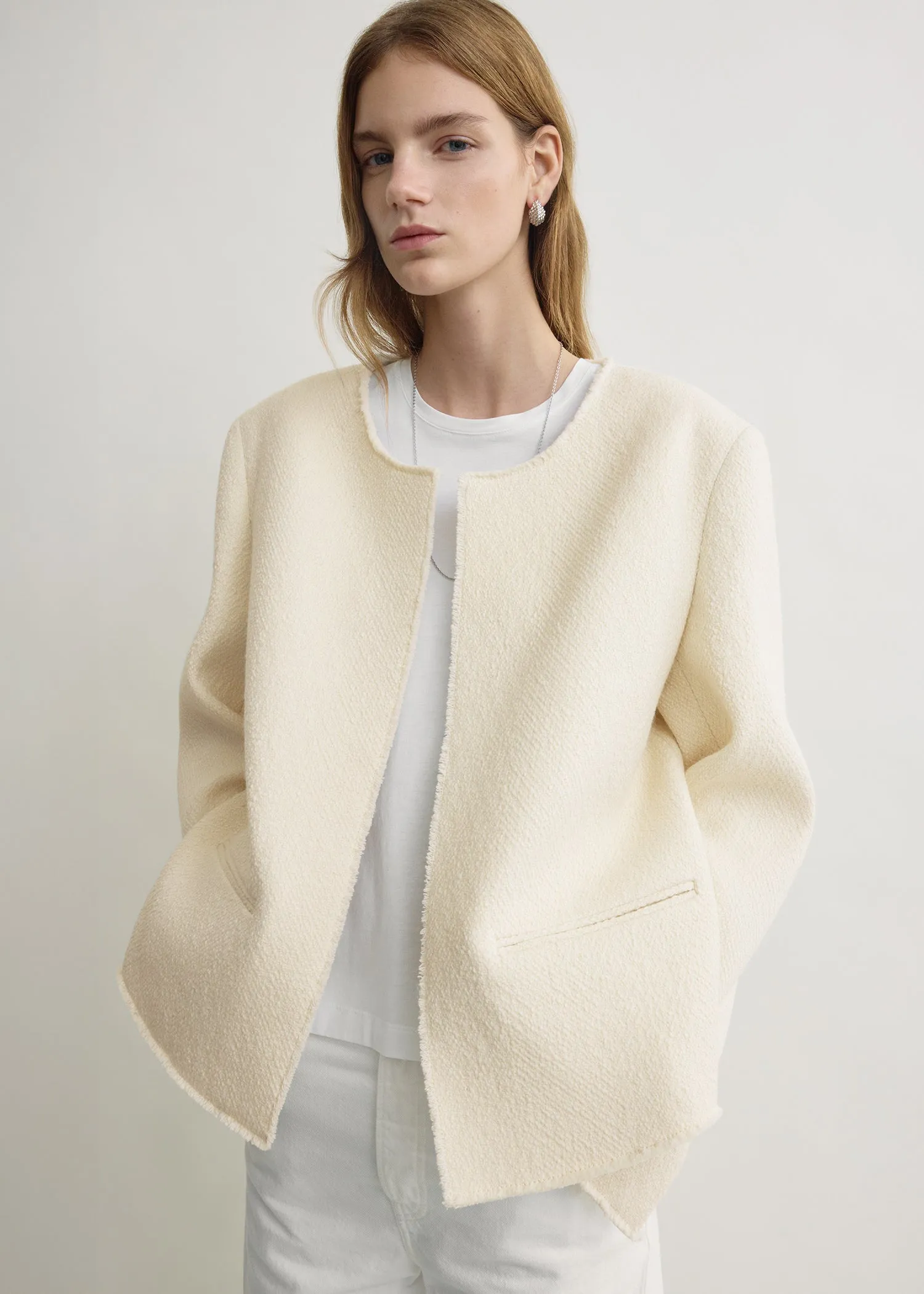 Open-front bouclé blazer ecru sold by Toteme product image thumbnail 4