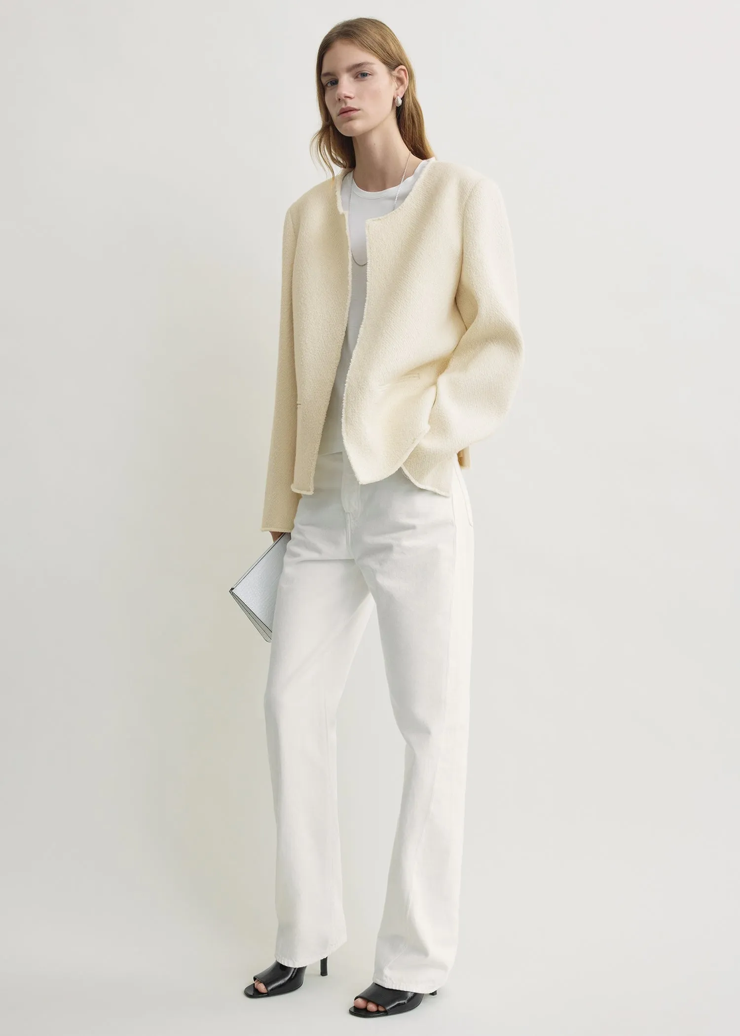 Open-front bouclé blazer ecru sold by Toteme