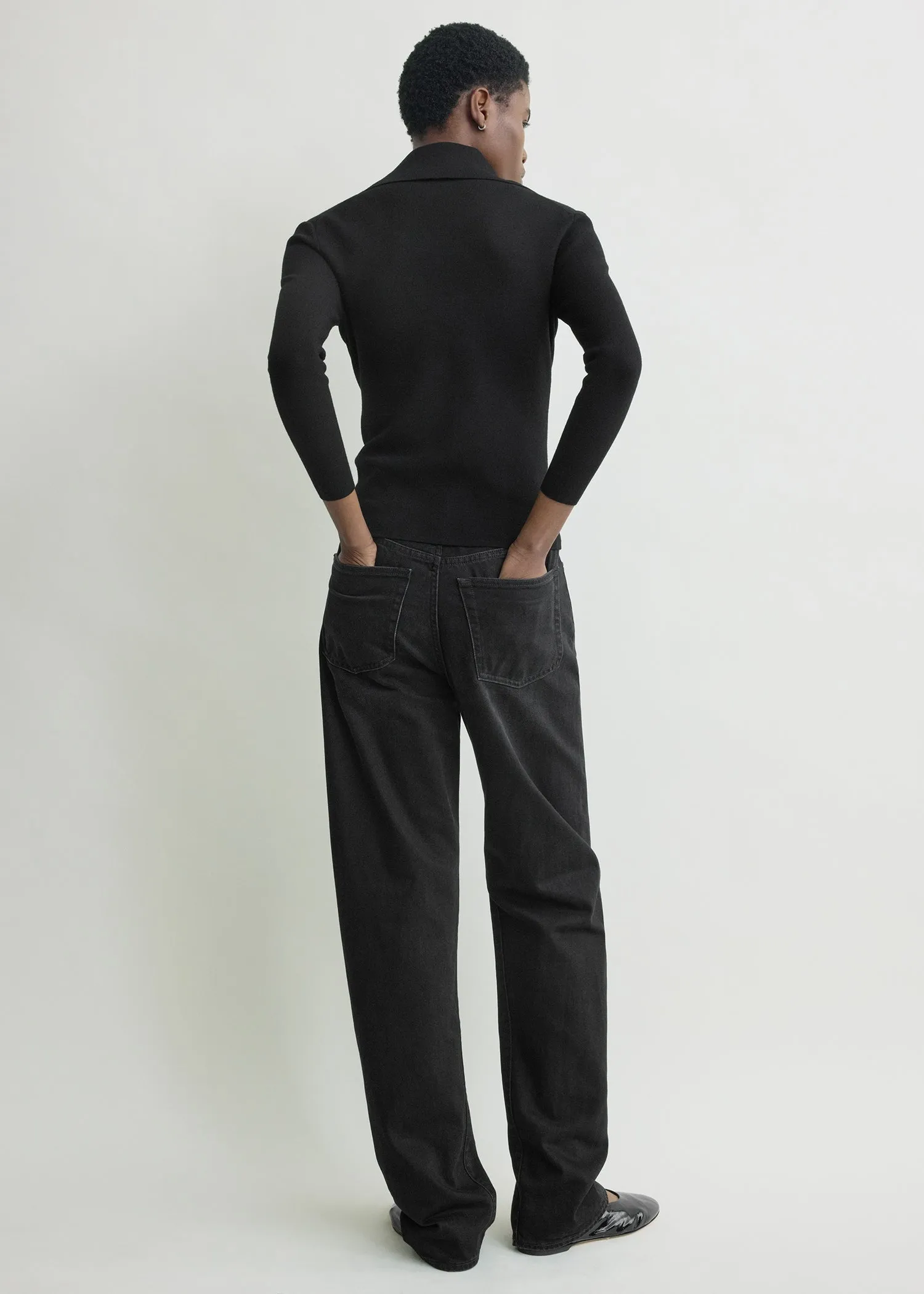 Fitted polo cardigan black sold by Toteme product image thumbnail 3