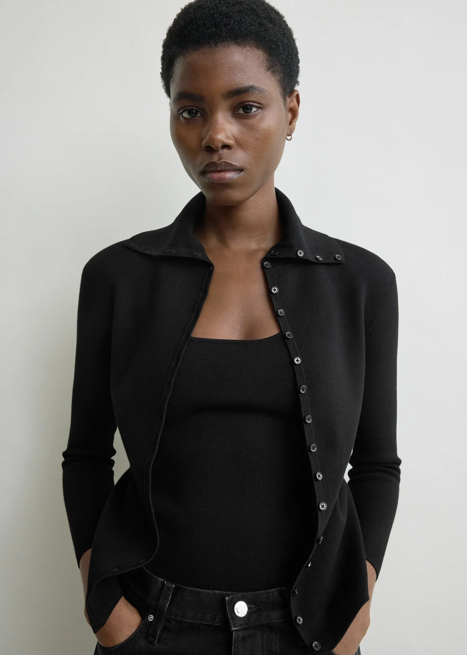 Fitted polo cardigan black sold by Toteme product image thumbnail 4