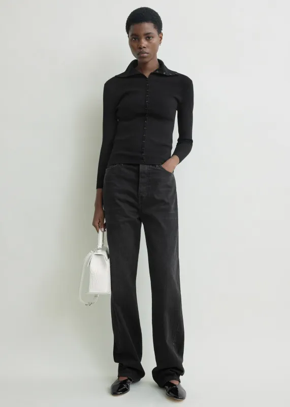Fitted polo cardigan black made by Toteme