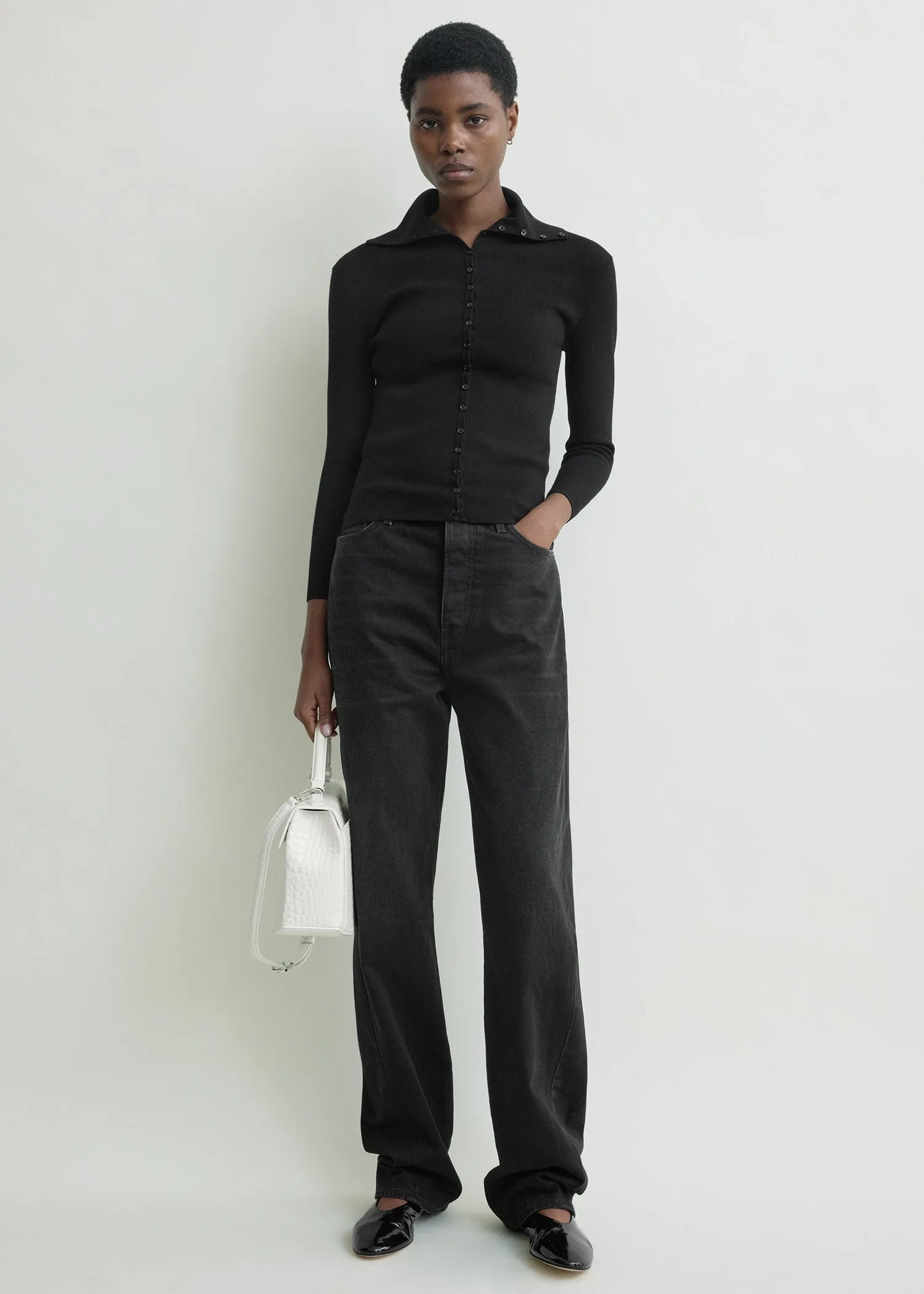 Fitted polo cardigan black sold by Toteme