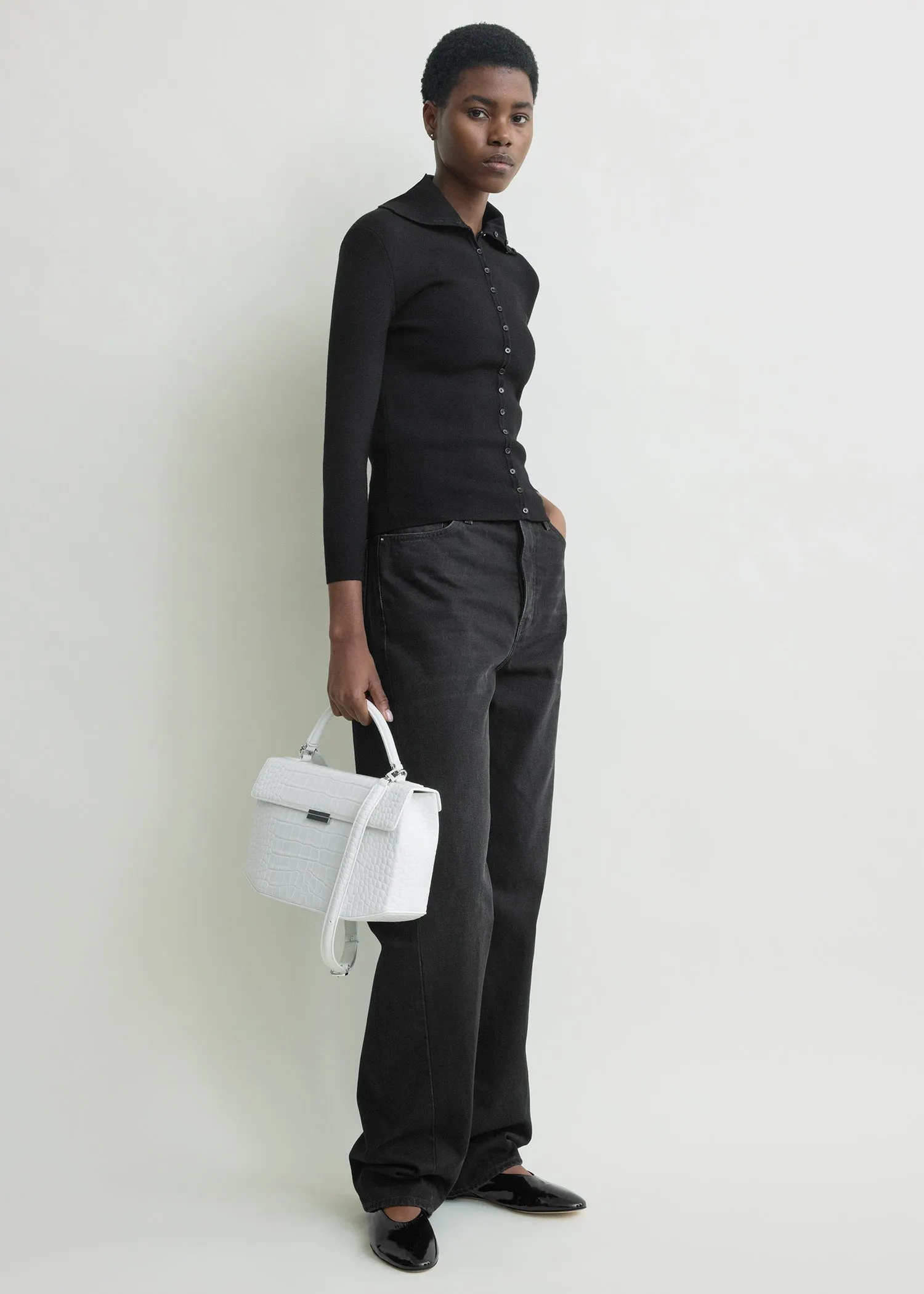 Fitted polo cardigan black sold by Toteme product image thumbnail 2