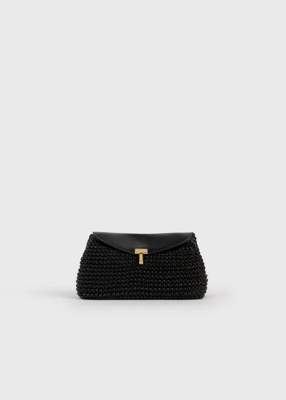 Mini T-lock woven-leather clutch black sold by Toteme