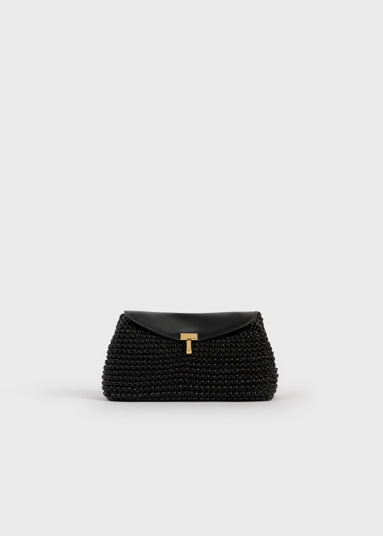 Mini T-lock woven-leather clutch black sold by Toteme