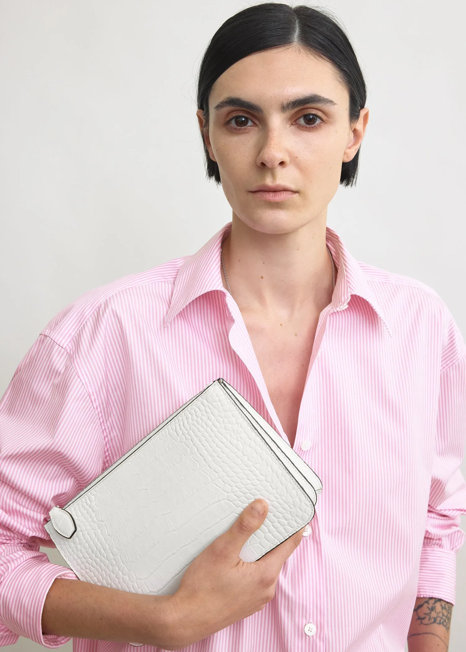 Threefold croco-embossed clutch off-white sold by Toteme product image thumbnail 3