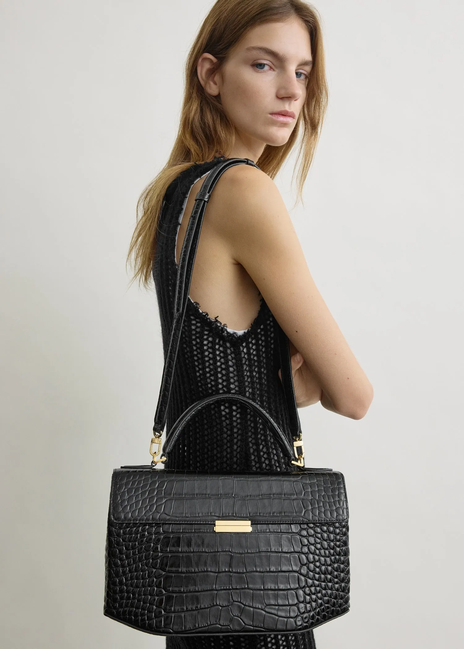 Clip croco-embossed top handle black sold by Toteme product image thumbnail 3