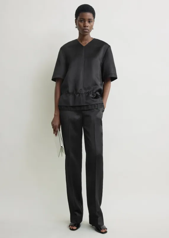 V-neck satin pullover black made by Toteme