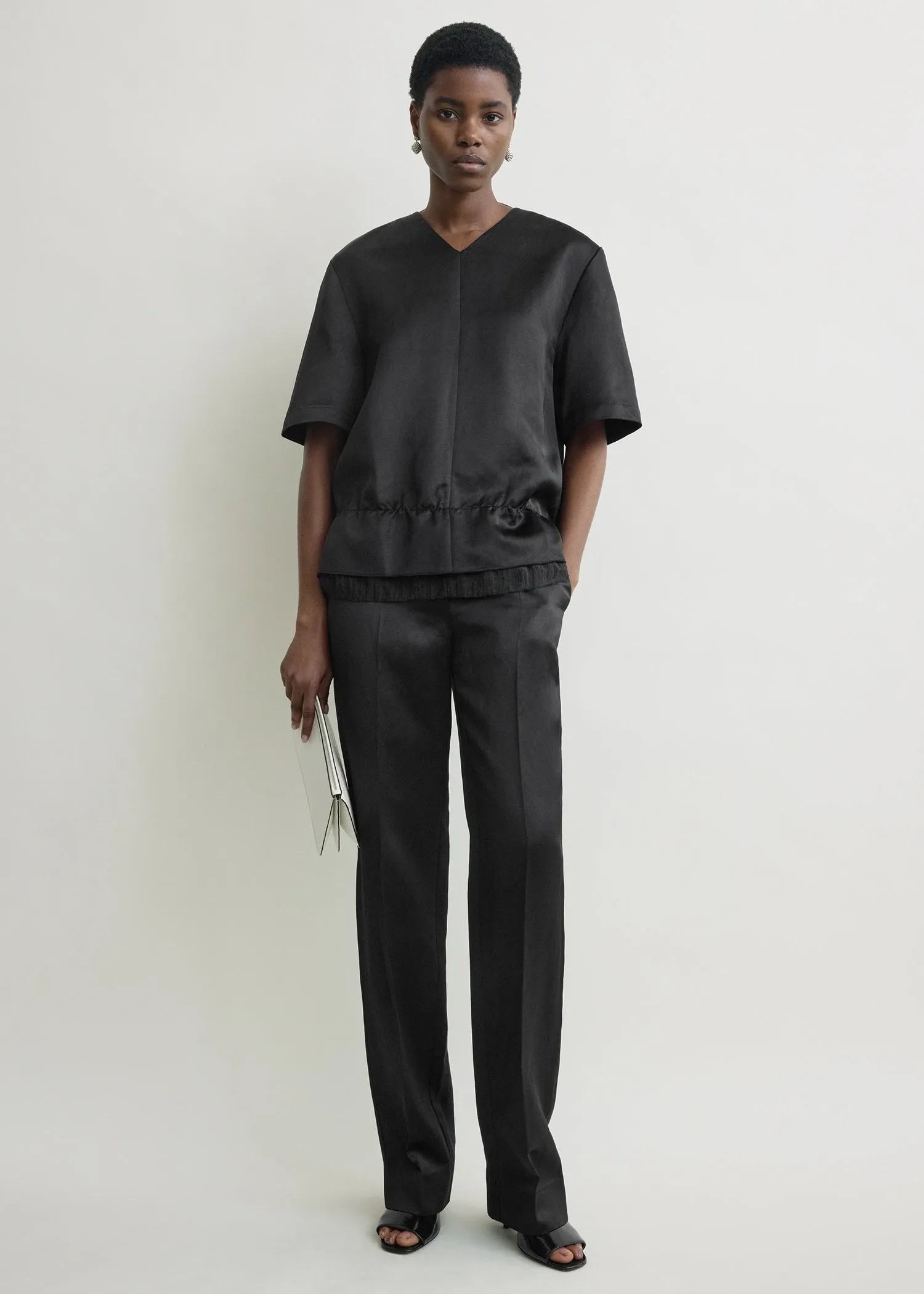 V-neck satin pullover black sold by Toteme