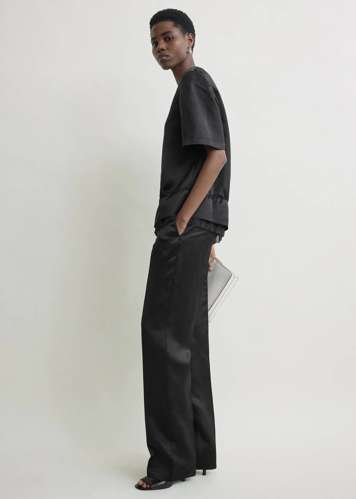 V-neck satin pullover black sold by Toteme product image thumbnail 2