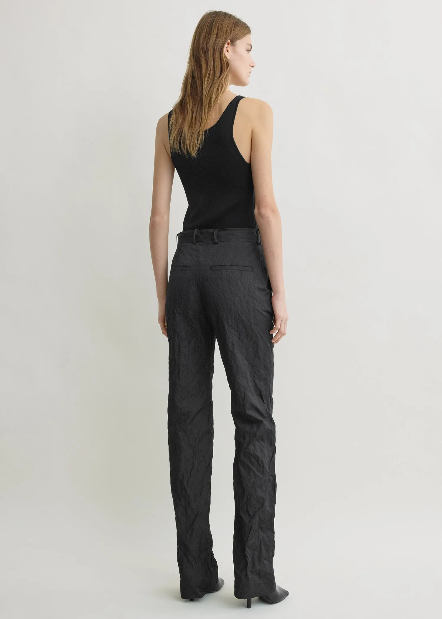Crinkled cotton trousers black sold by Toteme product image thumbnail 3