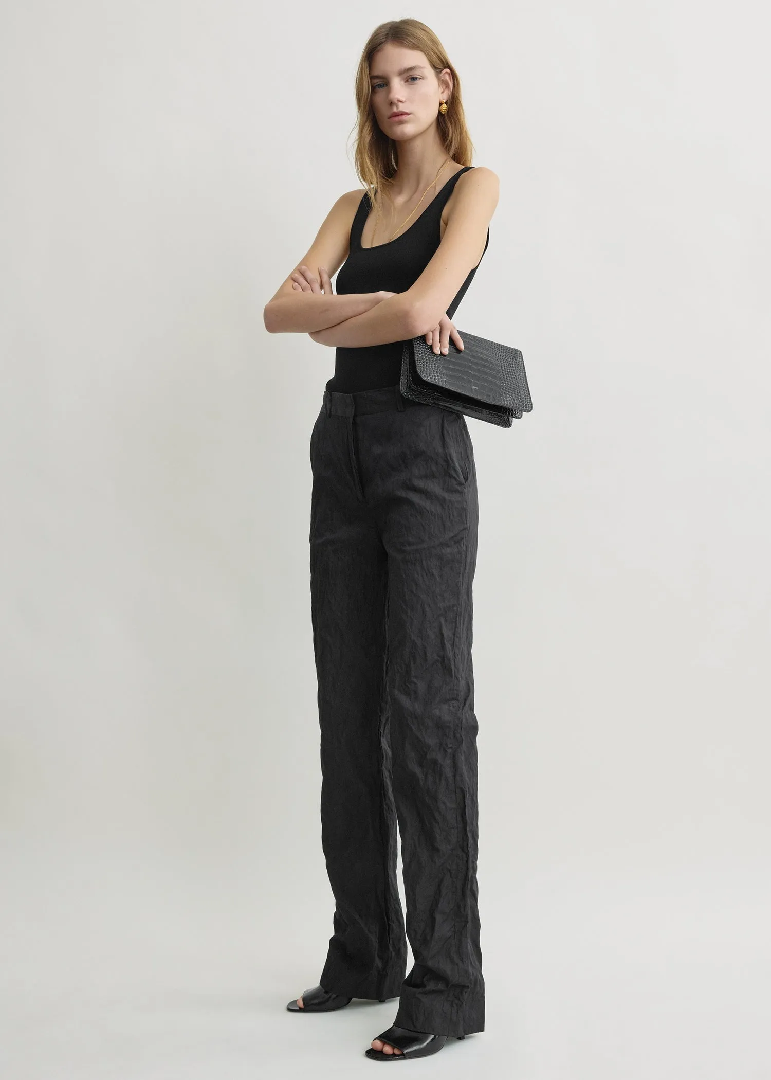 Crinkled cotton trousers black sold by Toteme product image thumbnail 2
