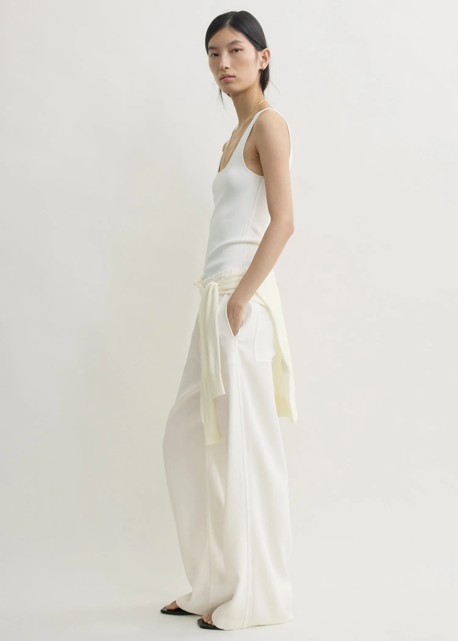 Woven stripe drawstring trousers meringue sold by Toteme product image thumbnail 2
