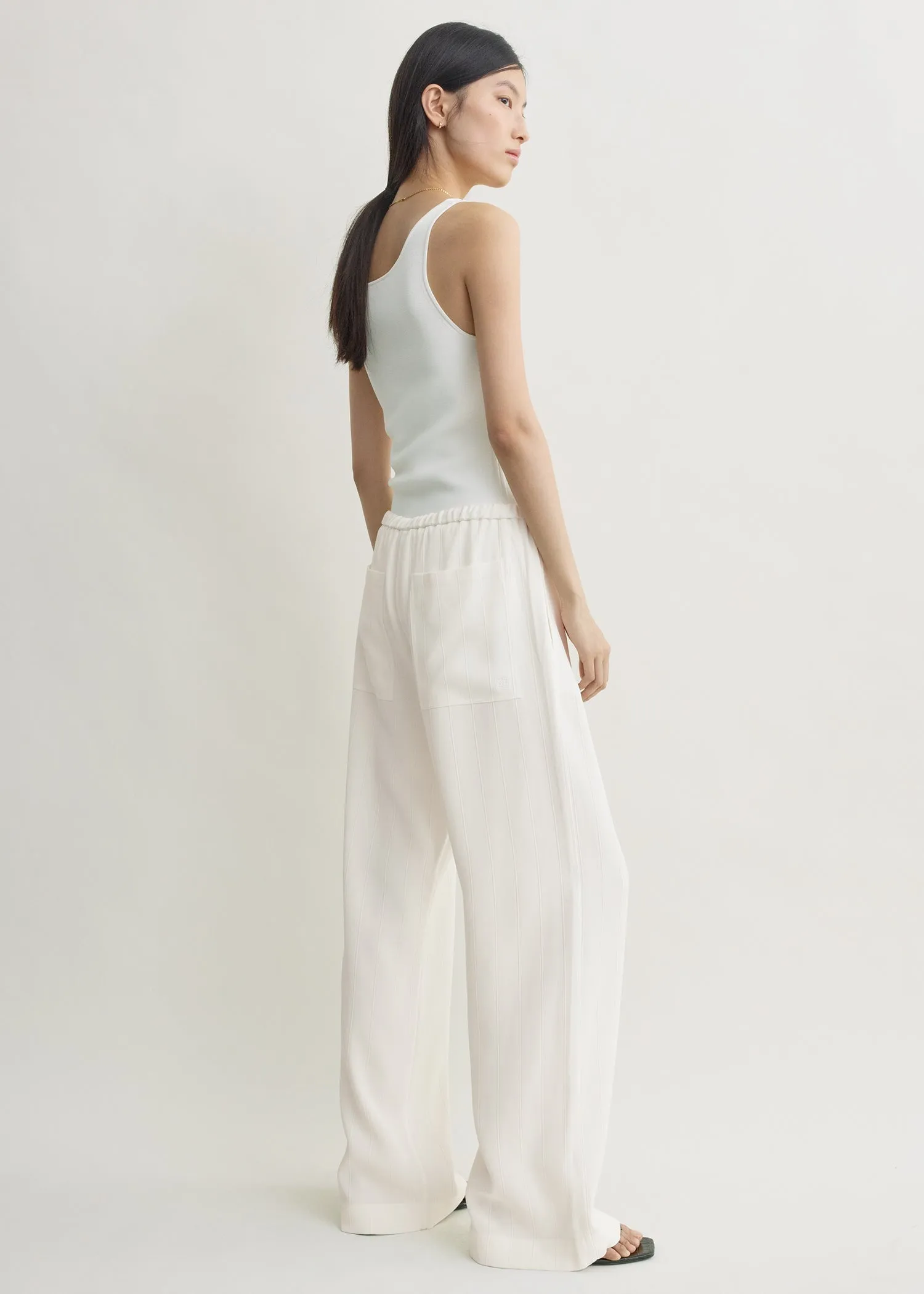 Woven stripe drawstring trousers meringue sold by Toteme product image thumbnail 3