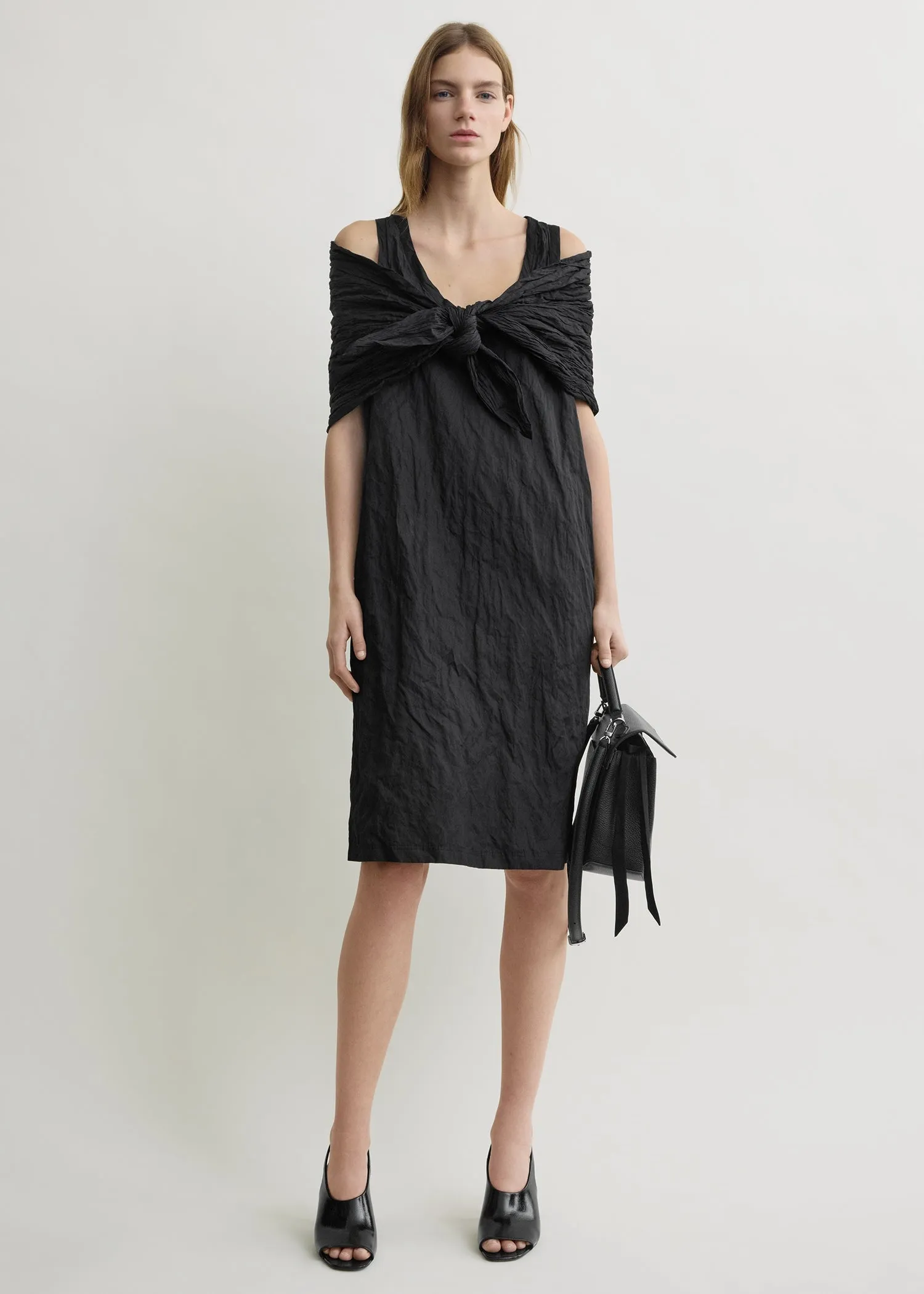 Crinkled cotton tank dress black sold by Toteme